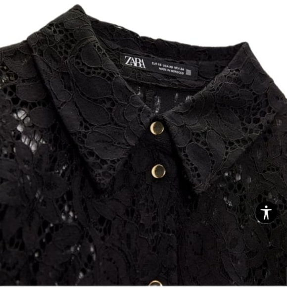 ZARA LACE MINI SHIRTDRESS BLACK | 2157/486 SIZE M - Picture 3 of 4